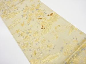 アンティーク　草花に鳥・鹿模様織り出し袋帯（材料）